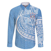 Tonga Apifo'ou Kolisi Personalized Family Matching Tank Maxi Dress and Hawaiian Shirt Ngatu Tokelaufeletoa Motifs LT7 Dad's Shirt - Long Sleeve Light Blue - Polynesian Pride