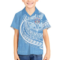 Tonga Apifo'ou Kolisi Personalized Family Matching Tank Maxi Dress and Hawaiian Shirt Ngatu Tokelaufeletoa Motifs LT7 Son's Shirt Light Blue - Polynesian Pride