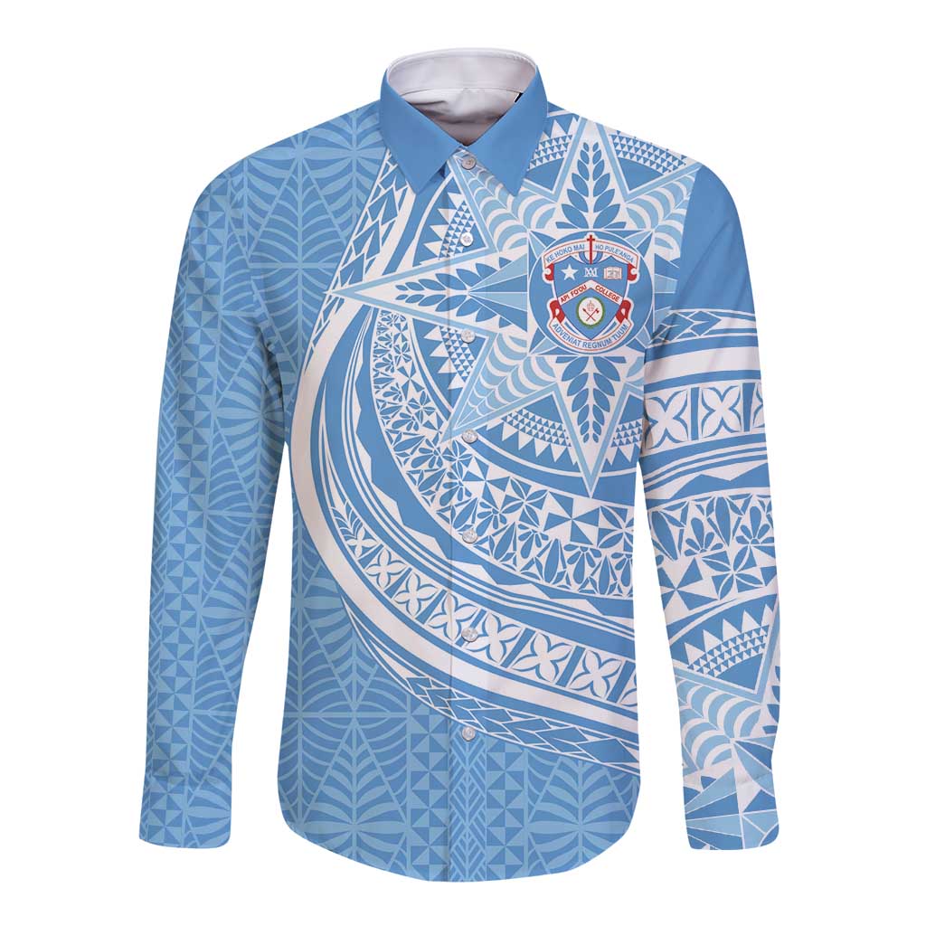 Tonga Apifo'ou Kolisi Personalized Long Sleeve Button Shirt Ngatu Tokelaufeletoa Motifs LT7 Unisex Light Blue - Polynesian Pride