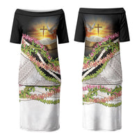Hawaii Mokihana Mix Pikake Leis Mahalo 'Olelo Couples Matching Puletasi and Long Sleeve Button Shirt Black LT7 - Polynesian Pride