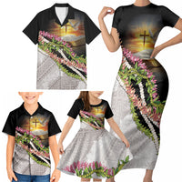 Hawaii Mokihana Mix Pikake Leis Mahalo 'Olelo Family Matching Short Sleeve Bodycon Dress and Hawaiian Shirt Black LT7 - Polynesian Pride