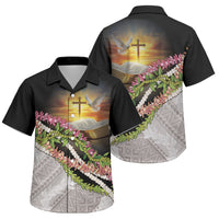 Hawaii Mokihana Mix Pikake Leis Mahalo 'Olelo Family Matching Short Sleeve Bodycon Dress and Hawaiian Shirt Black LT7 Son's Shirt Black - Polynesian Pride