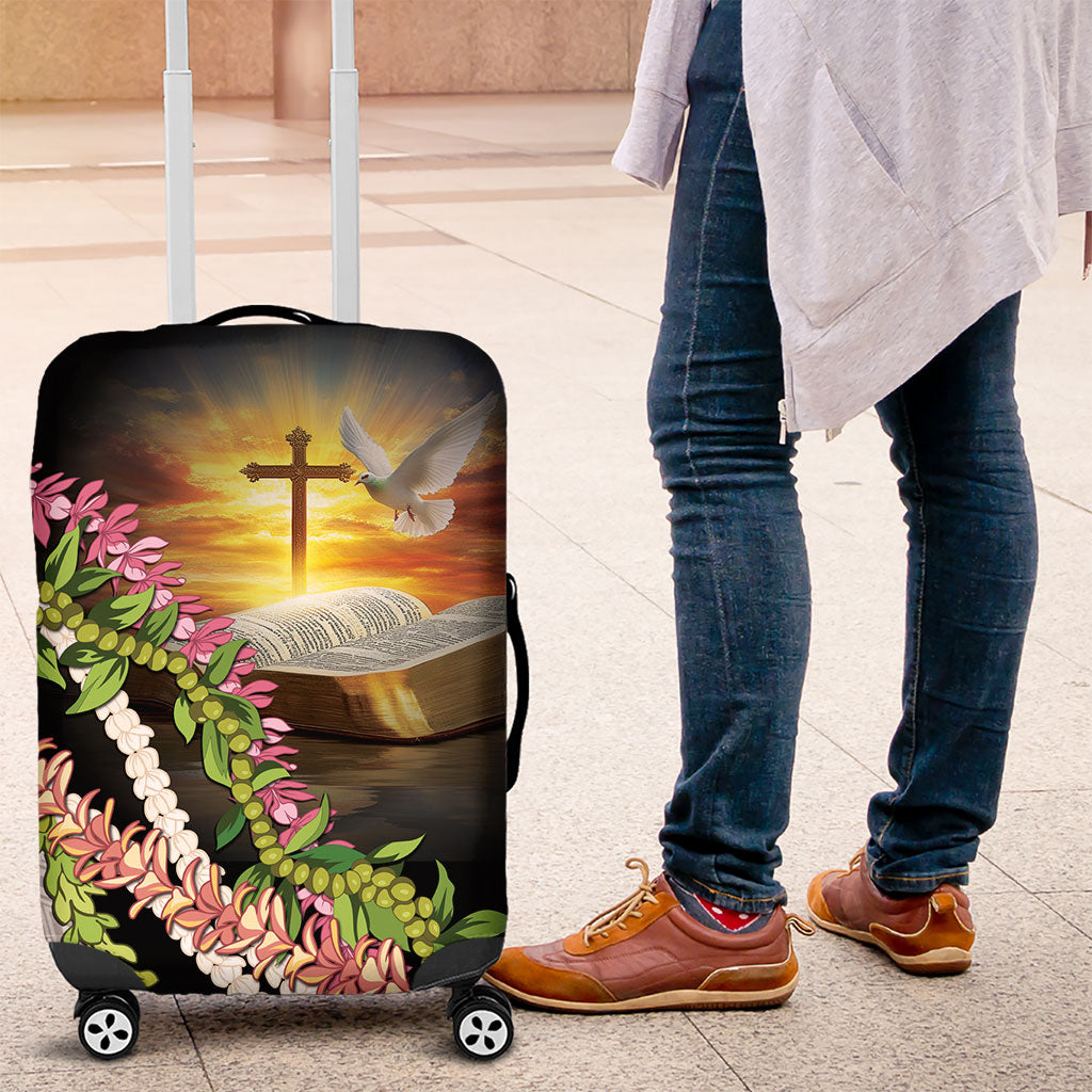 Hawaii Mokihana Mix Pikake Leis Mahalo 'Olelo Luggage Cover Black LT7 Black - Polynesian Pride