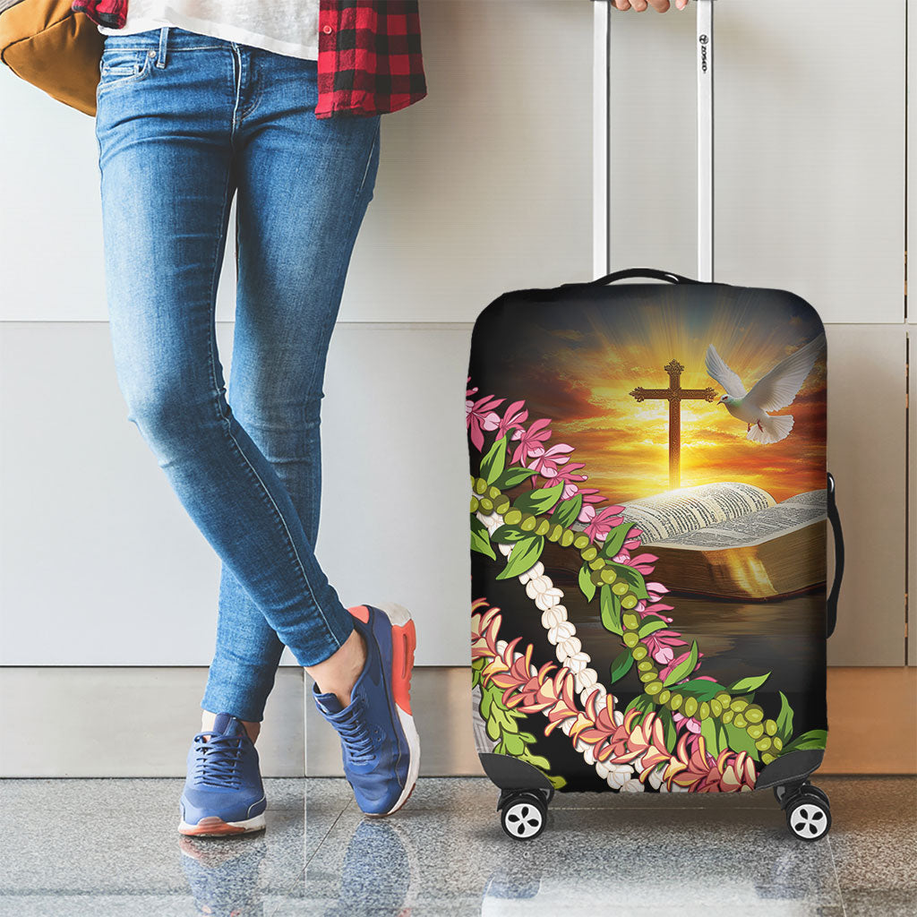 Hawaii Mokihana Mix Pikake Leis Mahalo 'Olelo Luggage Cover Black LT7 - Polynesian Pride