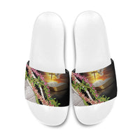 Hawaii Mokihana Mix Pikake Leis Mahalo 'Olelo Slide Sandals Black LT7 Black - Polynesian Pride