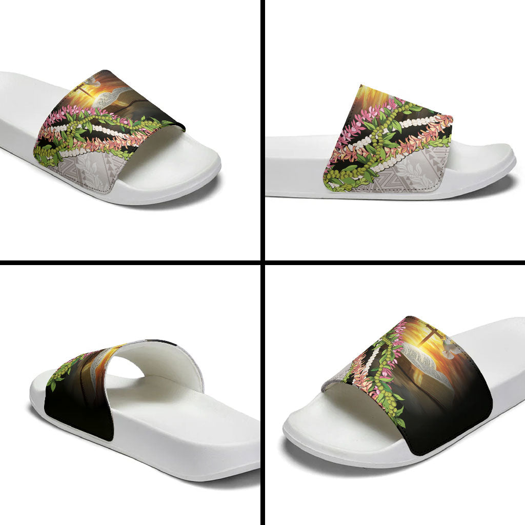 Hawaii Mokihana Mix Pikake Leis Mahalo 'Olelo Slide Sandals Black LT7 - Polynesian Pride