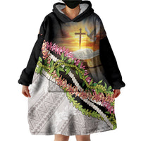 Hawaii Mokihana Mix Pikake Leis Mahalo 'Olelo Wearable Blanket Hoodie Black LT7 - Polynesian Pride