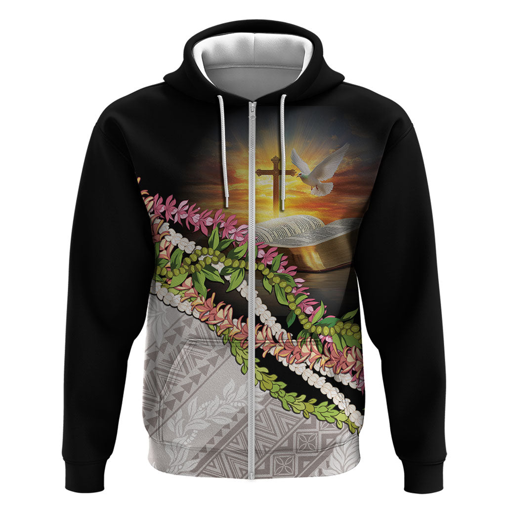 Hawaii Mokihana Mix Pikake Leis Mahalo 'Olelo Zip Hoodie Black LT7 Zip Hoodie Black - Polynesian Pride