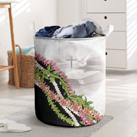 Hawaii Mokihana Mix Pikake Leis Mahalo 'Olelo Laundry Basket White Tapa LT7 White - Polynesian Pride