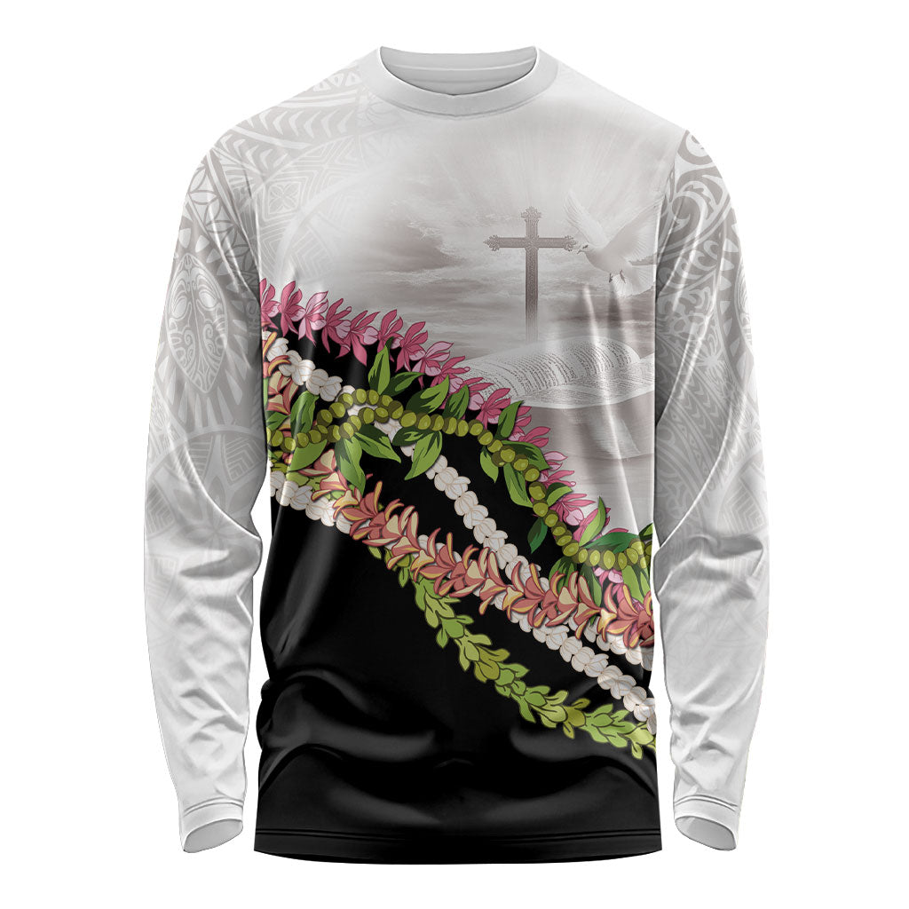 Hawaii Mokihana Mix Pikake Leis Mahalo 'Olelo Long Sleeve Shirt White Tapa LT7 Unisex White - Polynesian Pride