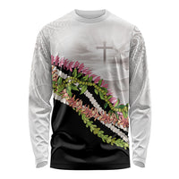 Hawaii Mokihana Mix Pikake Leis Mahalo 'Olelo Long Sleeve Shirt White Tapa LT7 Unisex White - Polynesian Pride