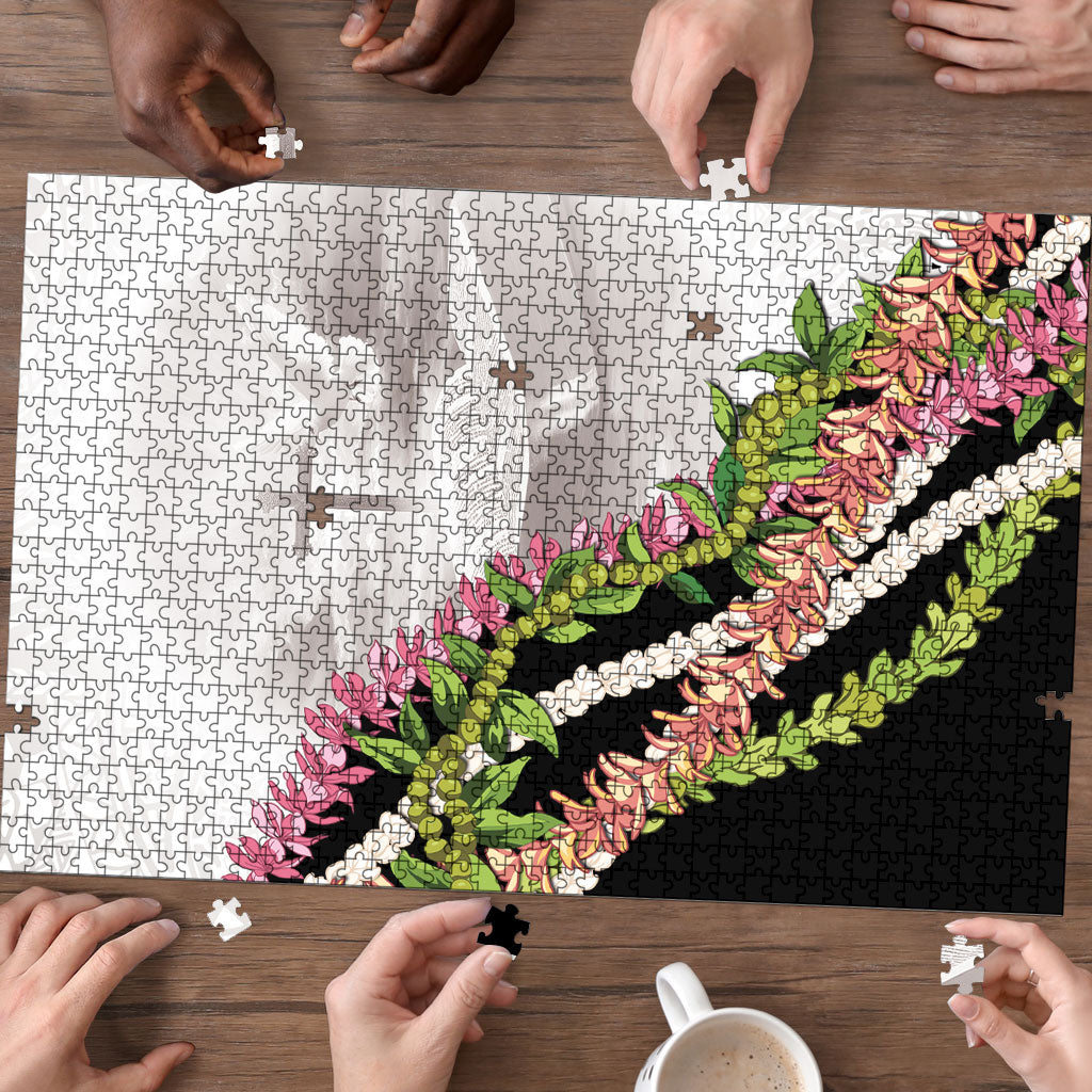 Hawaii Mokihana Mix Pikake Leis Mahalo 'Olelo Puzzle White Tapa