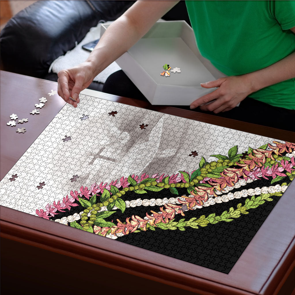 Hawaii Mokihana Mix Pikake Leis Mahalo 'Olelo Puzzle White Tapa