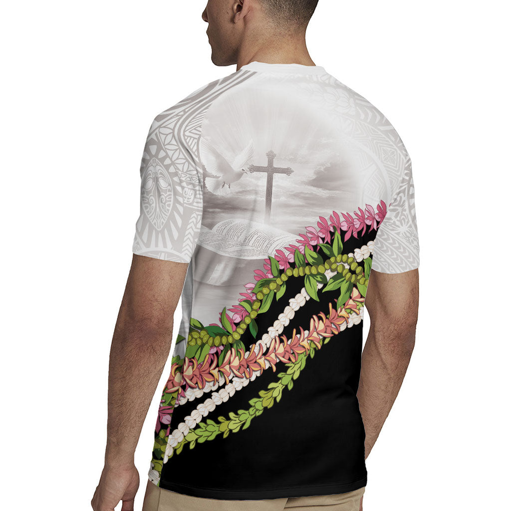 Hawaii Mokihana Mix Pikake Leis Mahalo 'Olelo Rugby Jersey White Tapa