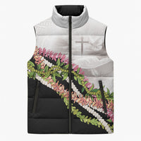 Hawaii Mokihana Mix Pikake Leis Mahalo 'Olelo Sleeveless Puffer Jacket White Tapa LT7 Unisex White - Polynesian Pride