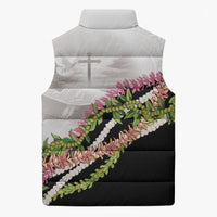 Hawaii Mokihana Mix Pikake Leis Mahalo 'Olelo Sleeveless Puffer Jacket White Tapa LT7 - Polynesian Pride