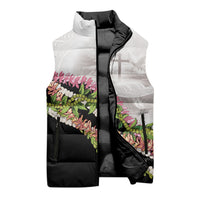 Hawaii Mokihana Mix Pikake Leis Mahalo 'Olelo Sleeveless Puffer Jacket White Tapa LT7 - Polynesian Pride