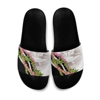 Hawaii Mokihana Mix Pikake Leis Mahalo 'Olelo Slide Sandals White Tapa LT7 White - Polynesian Pride