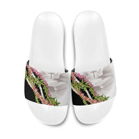 Hawaii Mokihana Mix Pikake Leis Mahalo 'Olelo Slide Sandals White Tapa LT7 White - Polynesian Pride