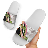 Hawaii Mokihana Mix Pikake Leis Mahalo 'Olelo Slide Sandals White Tapa LT7 - Polynesian Pride