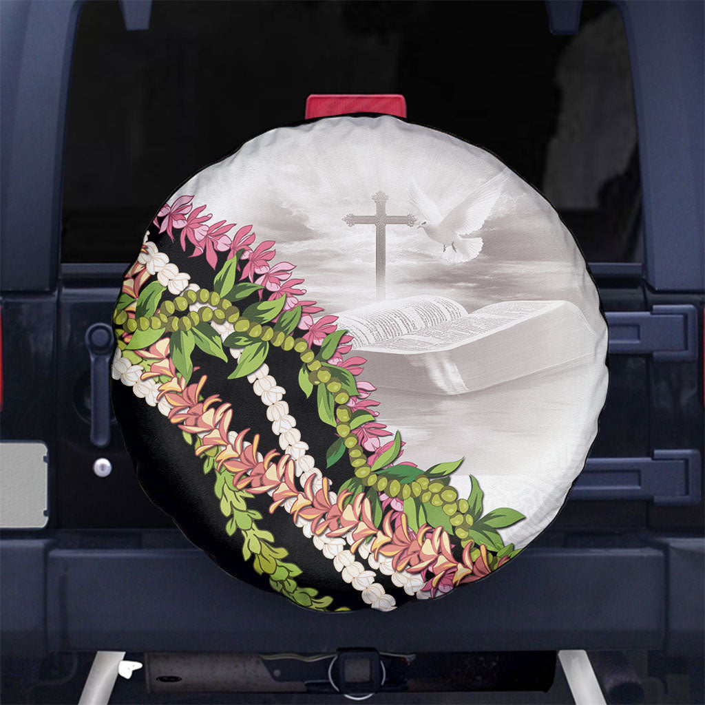 Hawaii Mokihana Mix Pikake Leis Mahalo 'Olelo Spare Tire Cover White Tapa LT7 No hole White - Polynesian Pride
