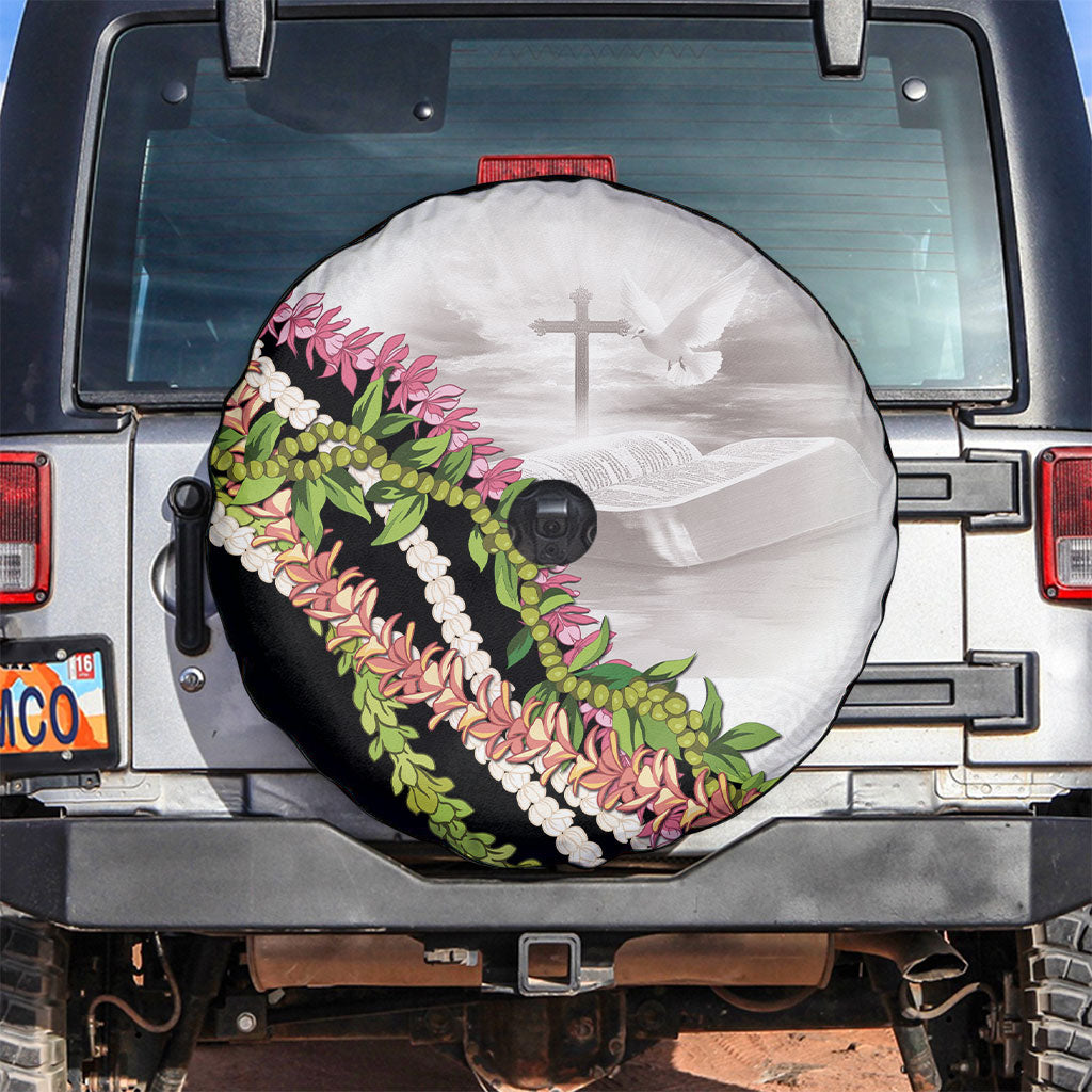 Hawaii Mokihana Mix Pikake Leis Mahalo 'Olelo Spare Tire Cover White Tapa LT7 White - Polynesian Pride