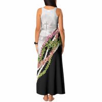 Hawaii Mokihana Mix Pikake Leis Mahalo 'Olelo Tank Maxi Dress White Tapa LT7 - Polynesian Pride
