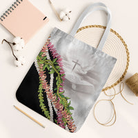 Hawaii Mokihana Mix Pikake Leis Mahalo 'Olelo Tote Bag White Tapa LT7 White Strap One Size White - Polynesian Pride