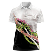 Hawaii Mokihana Mix Pikake Leis Mahalo 'Olelo Women Polo Shirt White Tapa LT7 Female White - Polynesian Pride