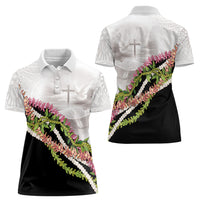 Hawaii Mokihana Mix Pikake Leis Mahalo 'Olelo Women Polo Shirt White Tapa LT7 - Polynesian Pride