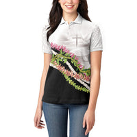 Hawaii Mokihana Mix Pikake Leis Mahalo 'Olelo Women Polo Shirt White Tapa LT7 - Polynesian Pride
