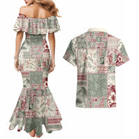 Aloha Hawaii Pastel Christmas Patchwork Couples Matching Mermaid Dress and Hawaiian Shirt Classic Style - Polynesian Pride
