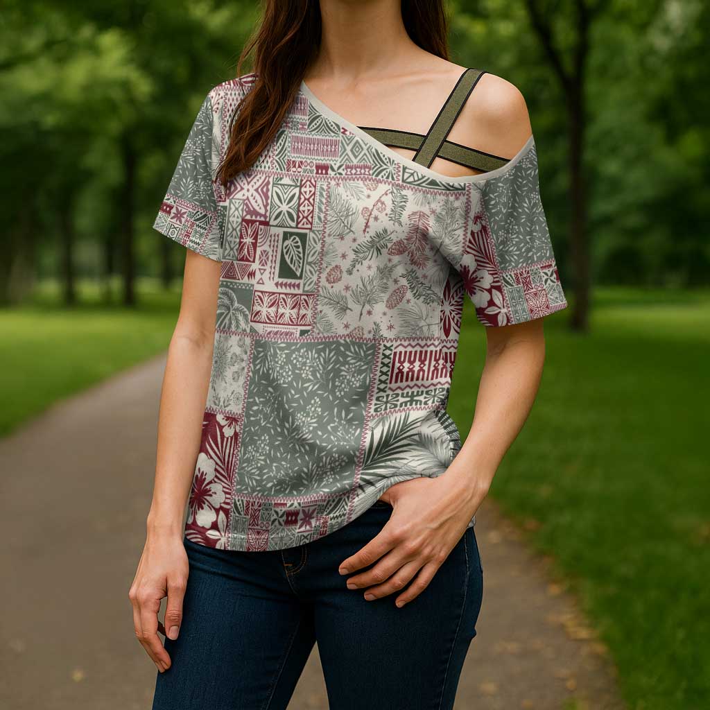Aloha Hawaii Pastel Christmas Patchwork Cross Shoulder Shirt Classic Style - Polynesian Pride