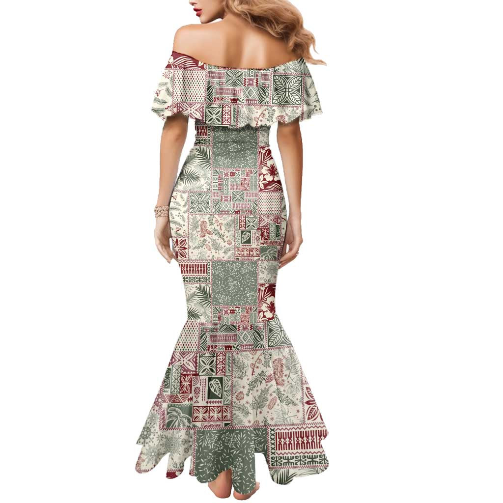Aloha Hawaii Pastel Christmas Patchwork Family Matching Mermaid Dress and Hawaiian Shirt Classic Style - Polynesian Pride