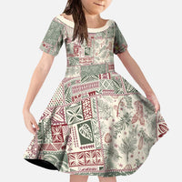 Aloha Hawaii Pastel Christmas Patchwork Family Matching Off The Shoulder Long Sleeve Dress and Hawaiian Shirt Classic Style - Polynesian Pride