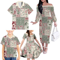 Aloha Hawaii Pastel Christmas Patchwork Family Matching Off The Shoulder Long Sleeve Dress and Hawaiian Shirt Classic Style - Polynesian Pride