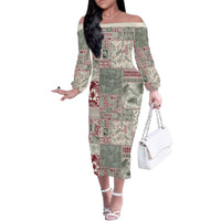 Aloha Hawaii Pastel Christmas Patchwork Family Matching Off The Shoulder Long Sleeve Dress and Hawaiian Shirt Classic Style - Polynesian Pride