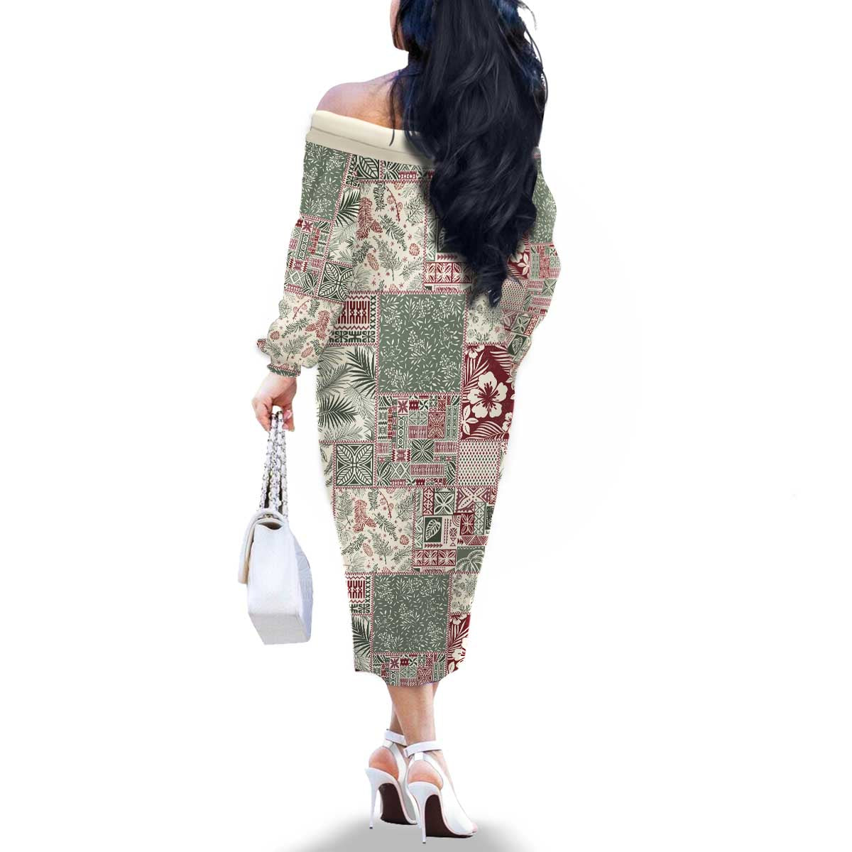 Aloha Hawaii Pastel Christmas Patchwork Family Matching Off The Shoulder Long Sleeve Dress and Hawaiian Shirt Classic Style - Polynesian Pride