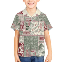 Aloha Hawaii Pastel Christmas Patchwork Family Matching Off The Shoulder Long Sleeve Dress and Hawaiian Shirt Classic Style - Polynesian Pride
