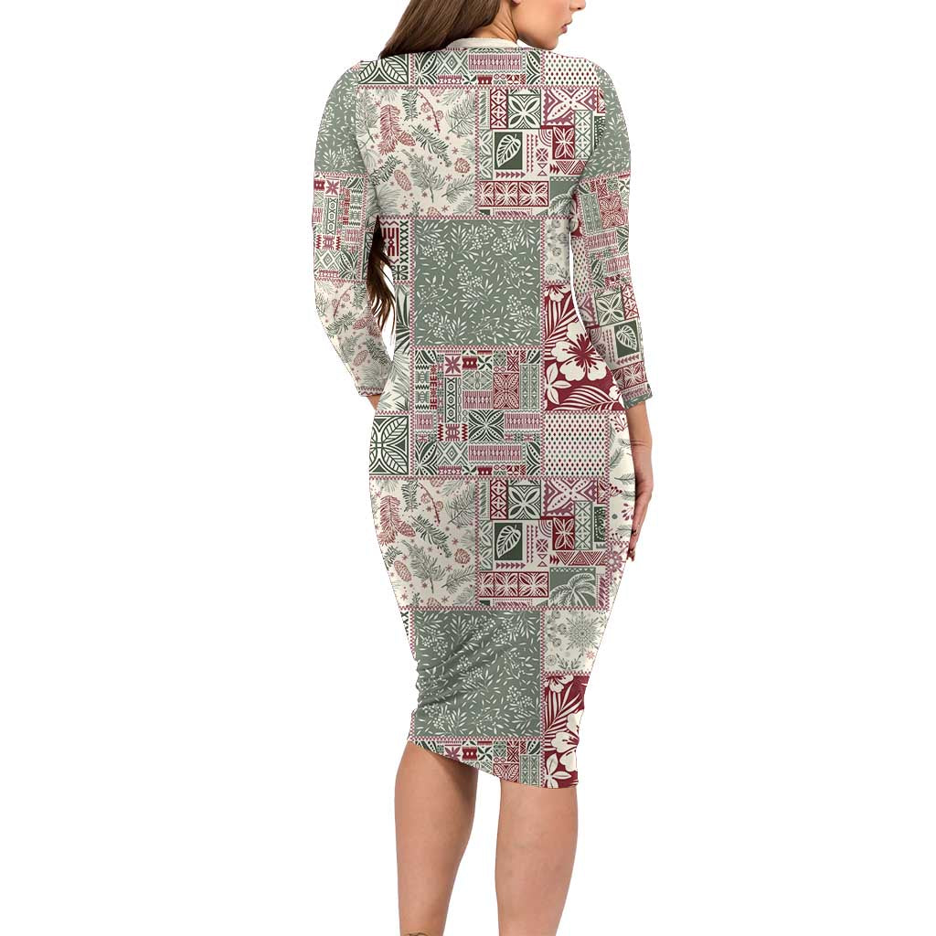 Aloha Hawaii Pastel Christmas Patchwork Long Sleeve Bodycon Dress Classic Style - Polynesian Pride