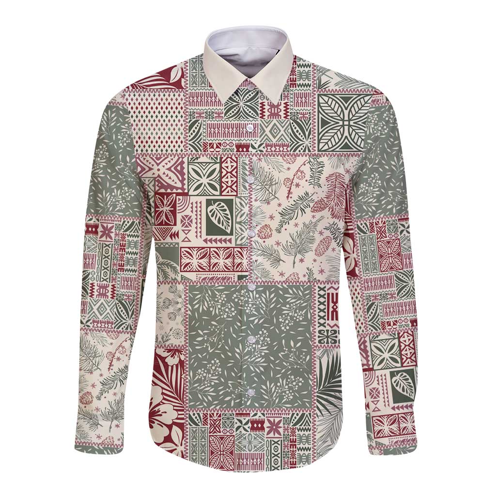 Aloha Hawaii Pastel Christmas Patchwork Long Sleeve Button Shirt Classic Style LT7 Unisex Pastel Green - Polynesian Pride