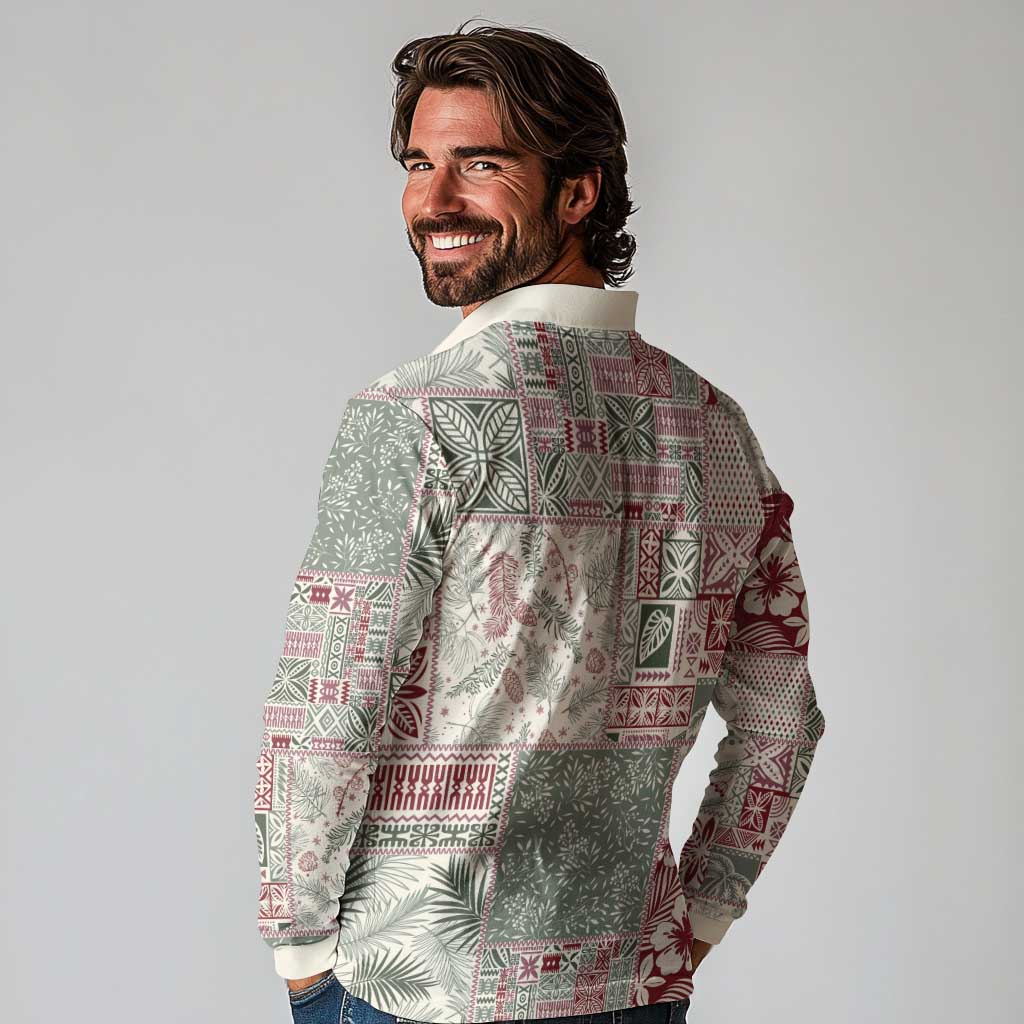 Aloha Hawaii Pastel Christmas Patchwork Long Sleeve Polo Shirt Classic Style - Polynesian Pride