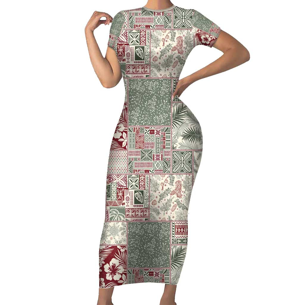 Aloha Hawaii Pastel Christmas Patchwork Short Sleeve Bodycon Dress Classic Style LT7 Long Dress Pastel Green - Polynesian Pride