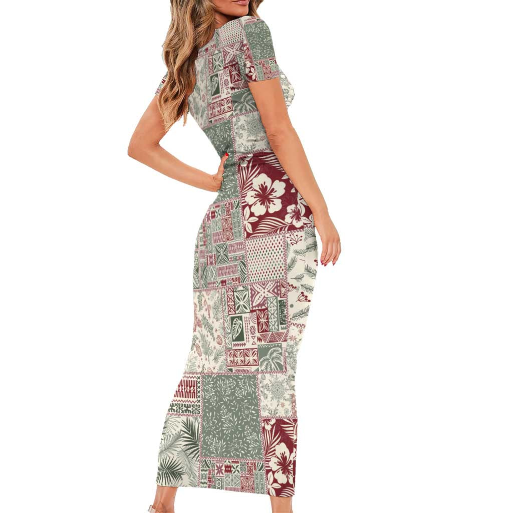 Aloha Hawaii Pastel Christmas Patchwork Short Sleeve Bodycon Dress Classic Style - Polynesian Pride