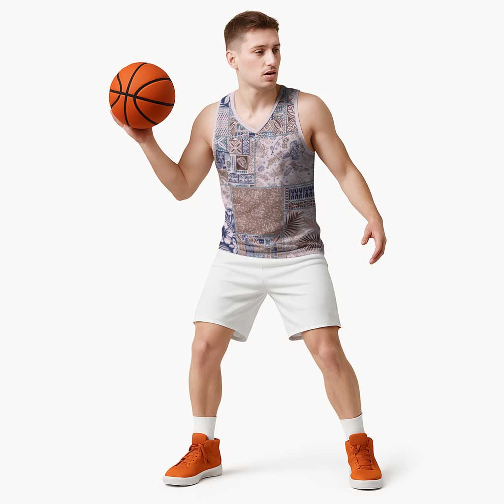 Aloha Hawaii Pastel Christmas Patchwork Basketball Jersey Rustic Style - Polynesian Pride