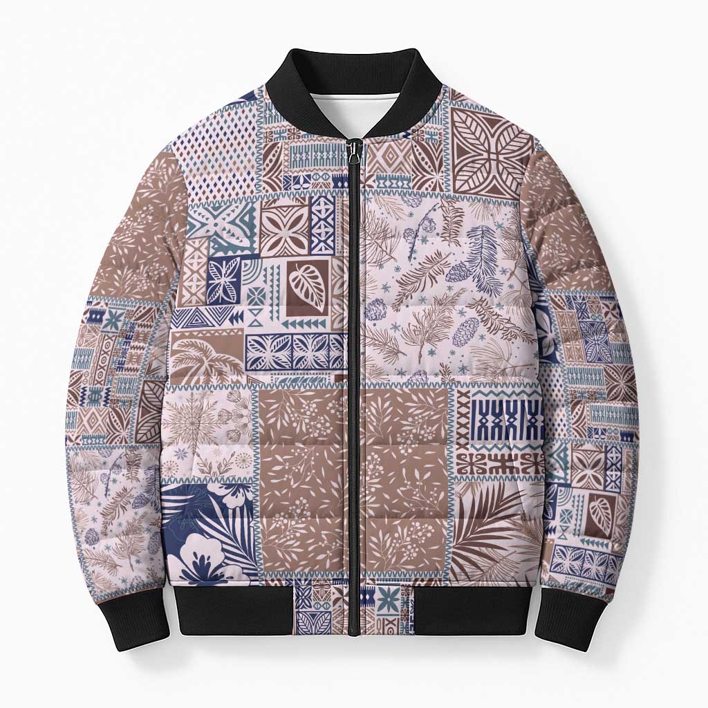 Aloha Hawaii Pastel Christmas Patchwork Bomber Puffer Jacket Rustic Style LT7 Unisex Beige - Polynesian Pride
