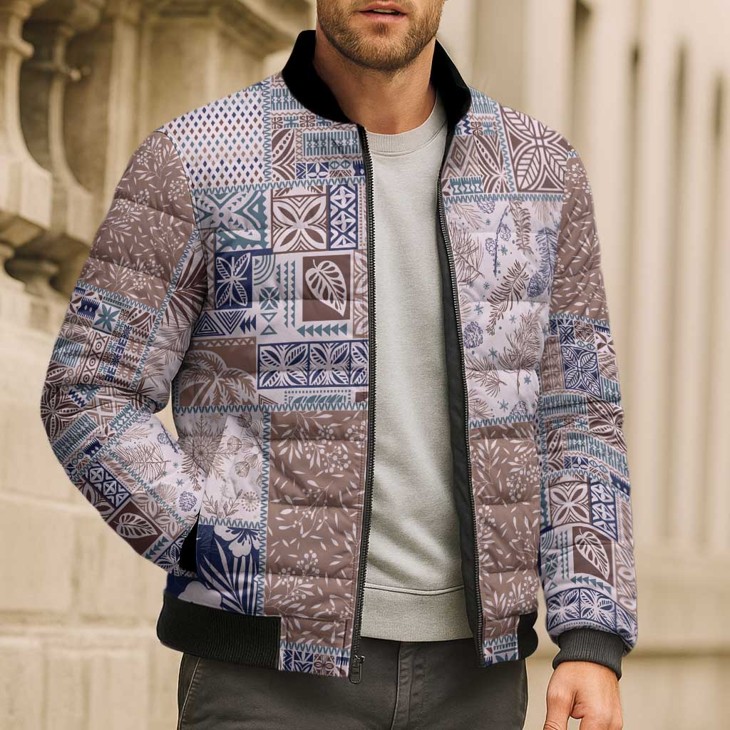 Aloha Hawaii Pastel Christmas Patchwork Bomber Puffer Jacket Rustic Style - Polynesian Pride