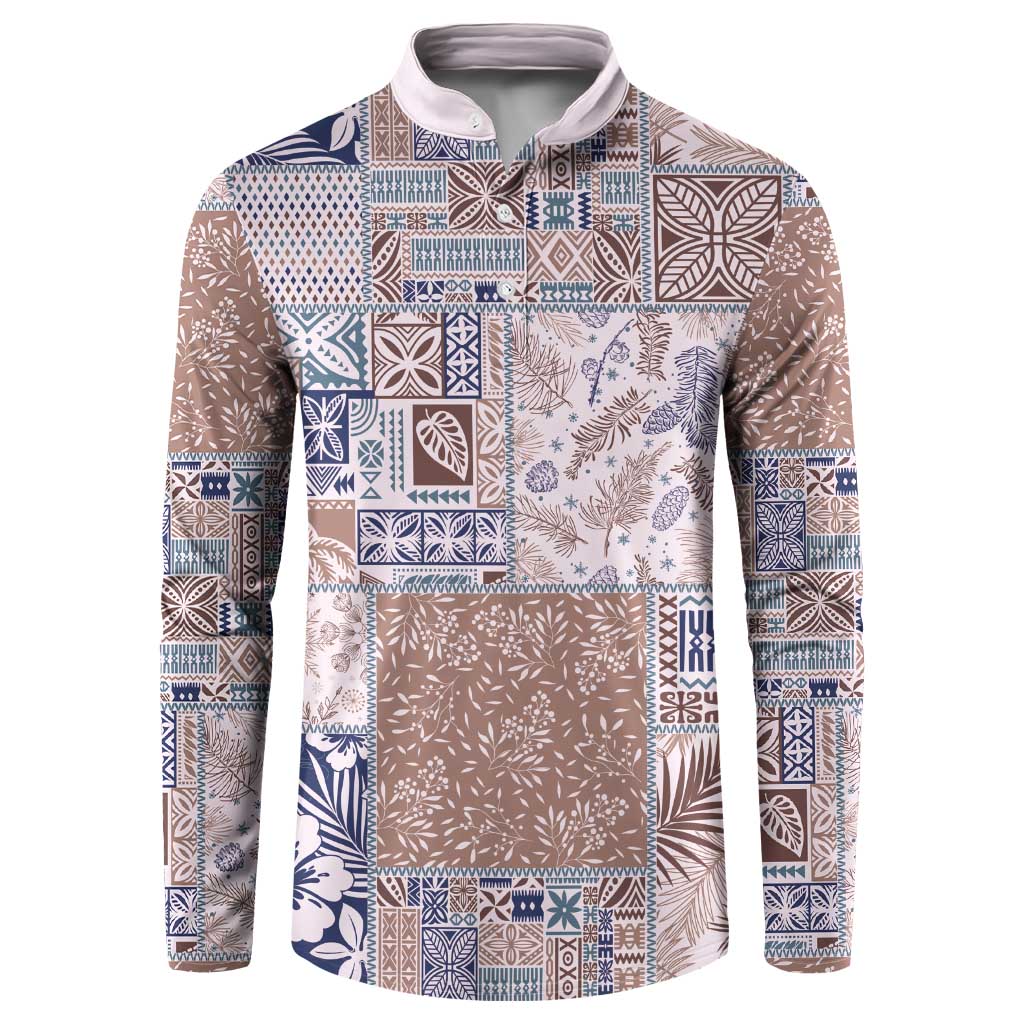 Aloha Hawaii Pastel Christmas Patchwork Button Sweatshirt Rustic Style - Polynesian Pride