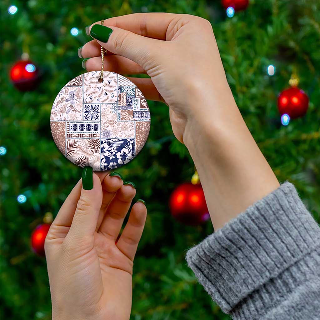 Aloha Hawaii Pastel Christmas Patchwork Ceramic Ornament Rustic Style - Polynesian Pride