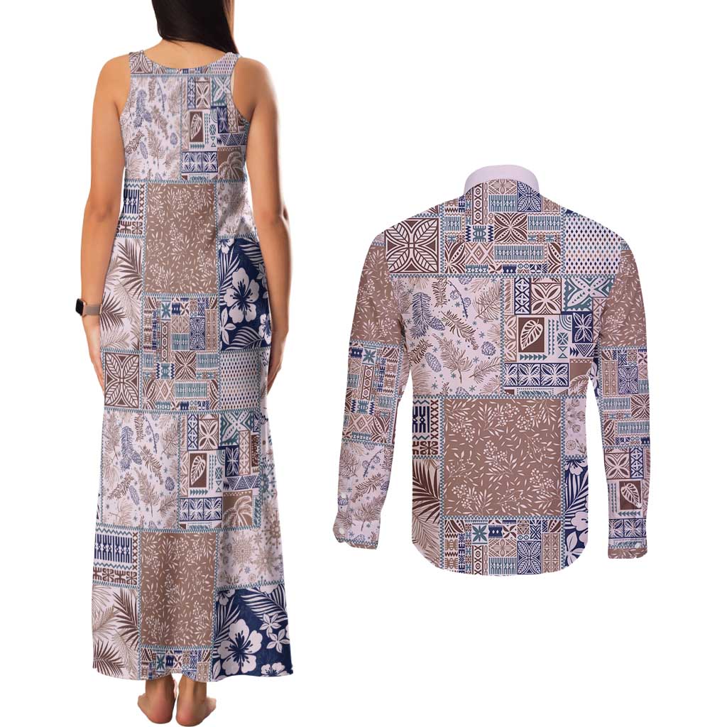 Aloha Hawaii Pastel Christmas Patchwork Couples Matching Tank Maxi Dress and Long Sleeve Button Shirt Rustic Style - Polynesian Pride